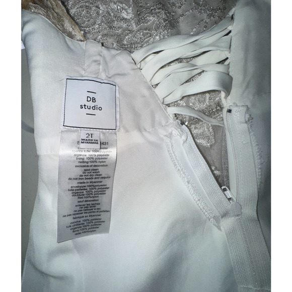 David Bridal DB Girl 2T Dress Lace Embroidered Rhinestone Beaded Wedding Formal - Picture 13 of 16